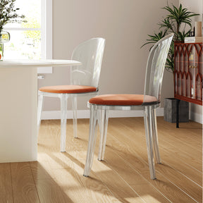 Minimalist Orange Acrylic Dining Chair(Set Of 2)