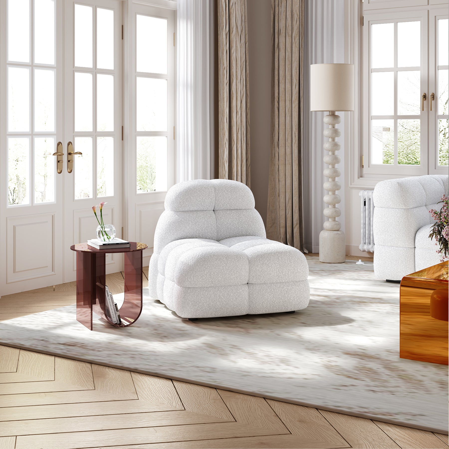 Italian Soft Lambswool White Single Seater Sofa