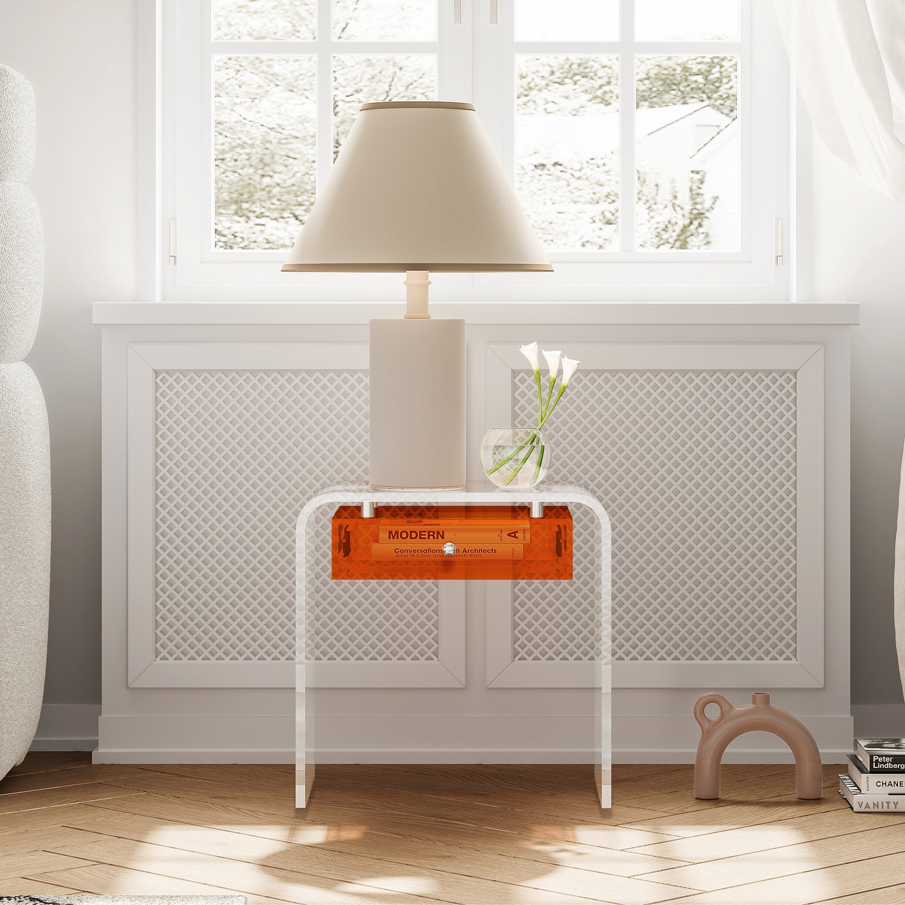 Fashion Minimalism Acrylic Orange Nightstand With 1 Drawer