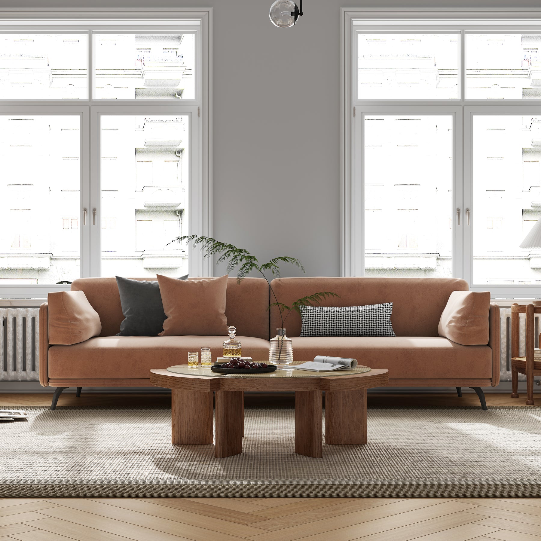 Modern Orange Fabric Loveseat Sofa With Pillows