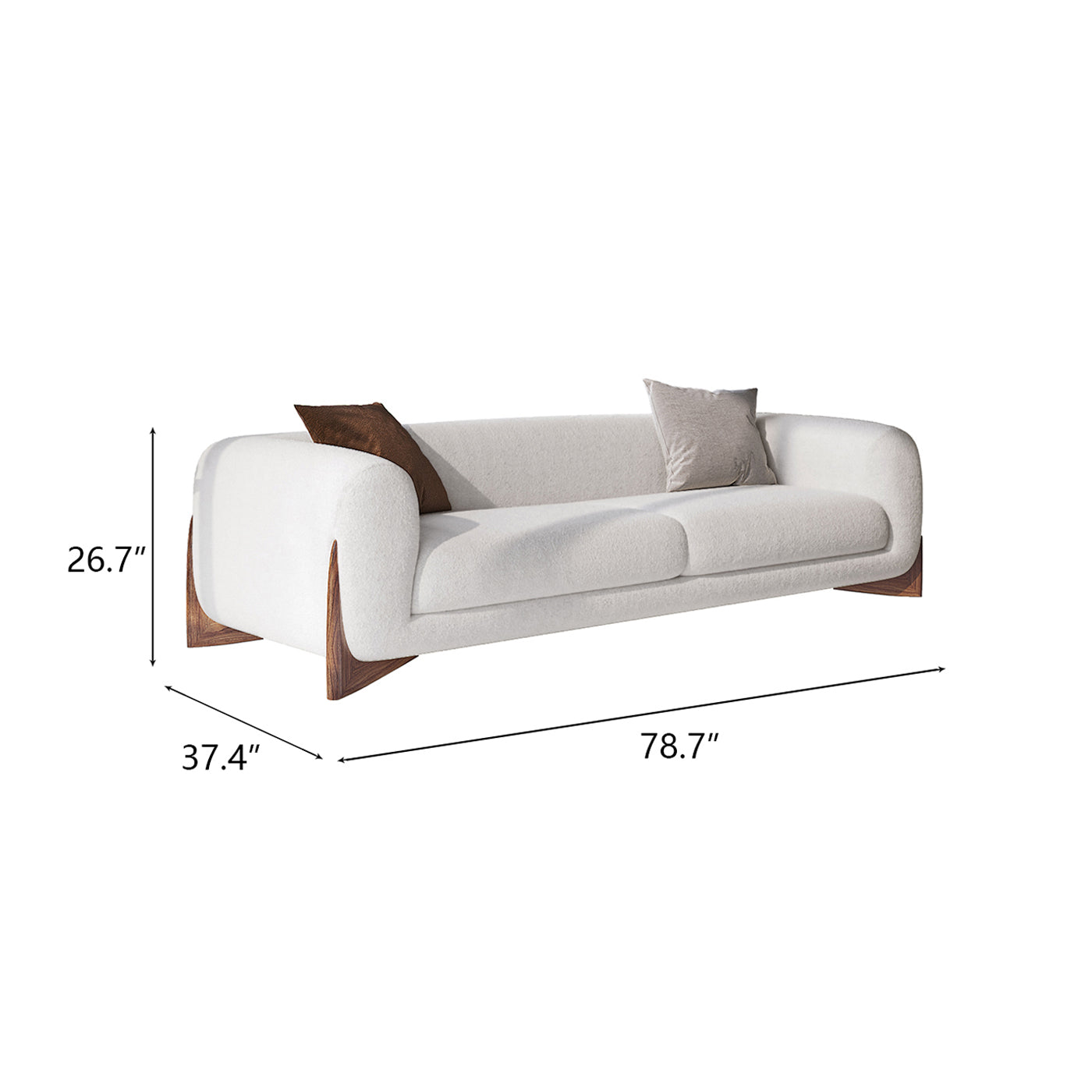Modern Cloud White Lambswool Sofa, with Armrest, with Cushions, with Walnut Base