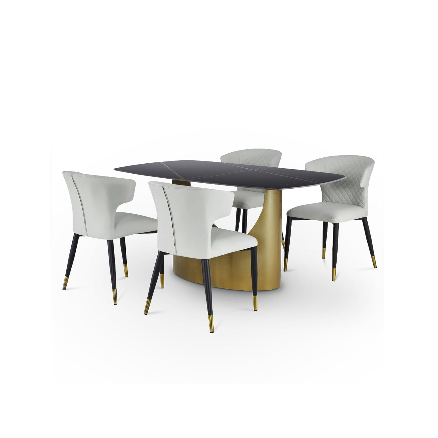 Modern Round White Sintered Stone Dining Table, Black Carbon Steel Base