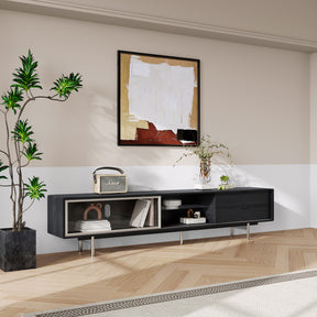 Modern Black Wood TV Stand With 3 Drawers