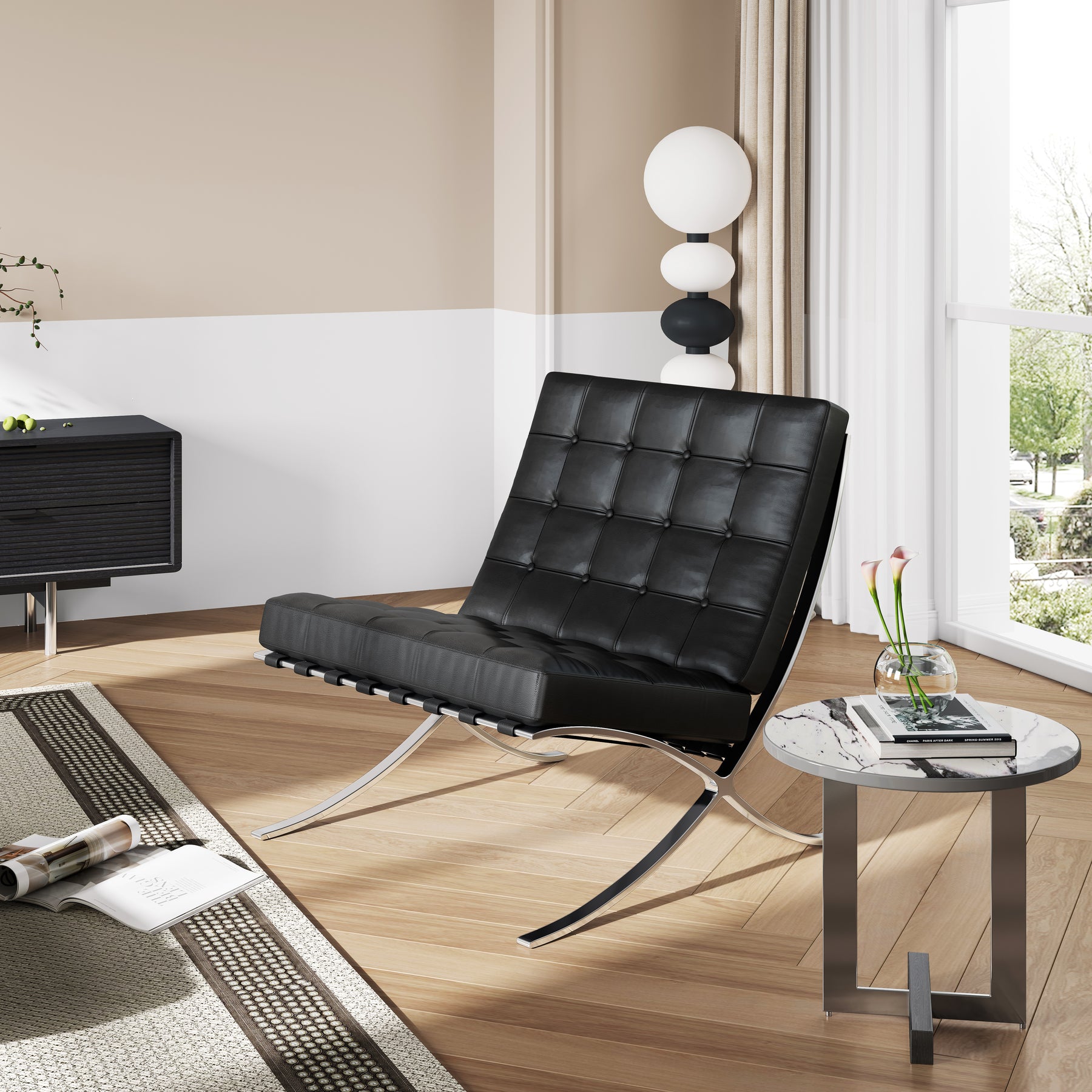 Black Microfiber Leather Modern Sofa