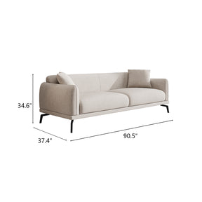 Modern Cream Fabric Deep Seater Sofa, with Armrest, with Cushions, with 4 Metal Legs