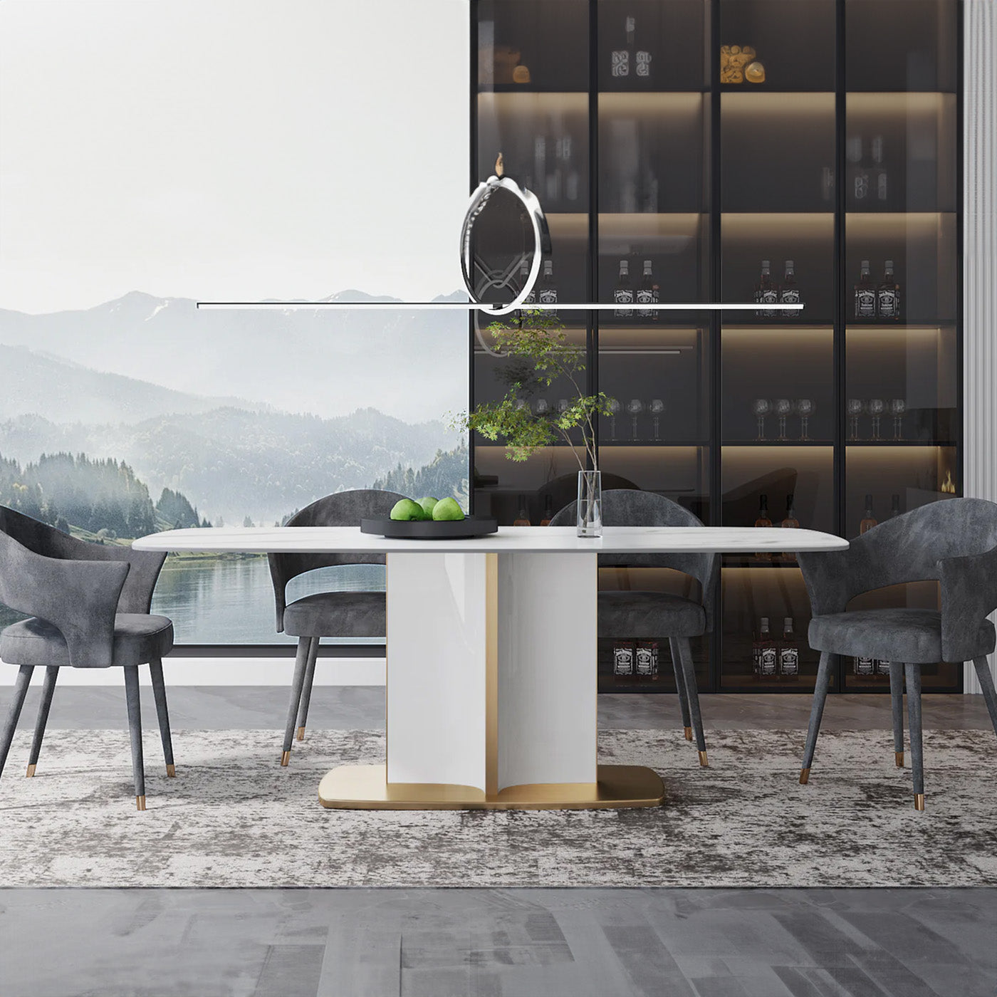 Modern Luxe White Marble Rectangular Dining Table for 4-6, Triangular White&Gold Stainless Steel Base
