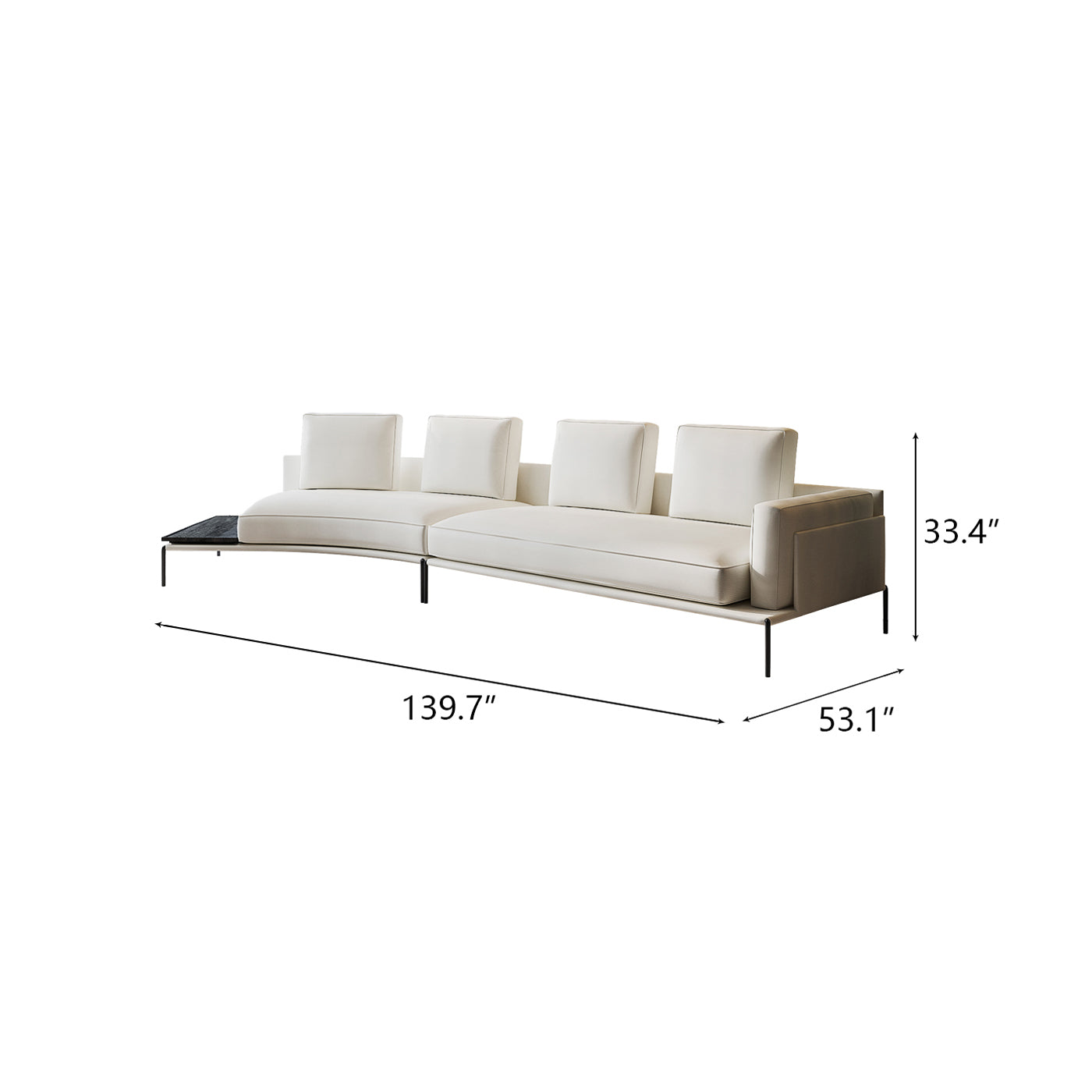 Modern Italian White Leather Chaise Lonuge Sofa, with Metal Legs