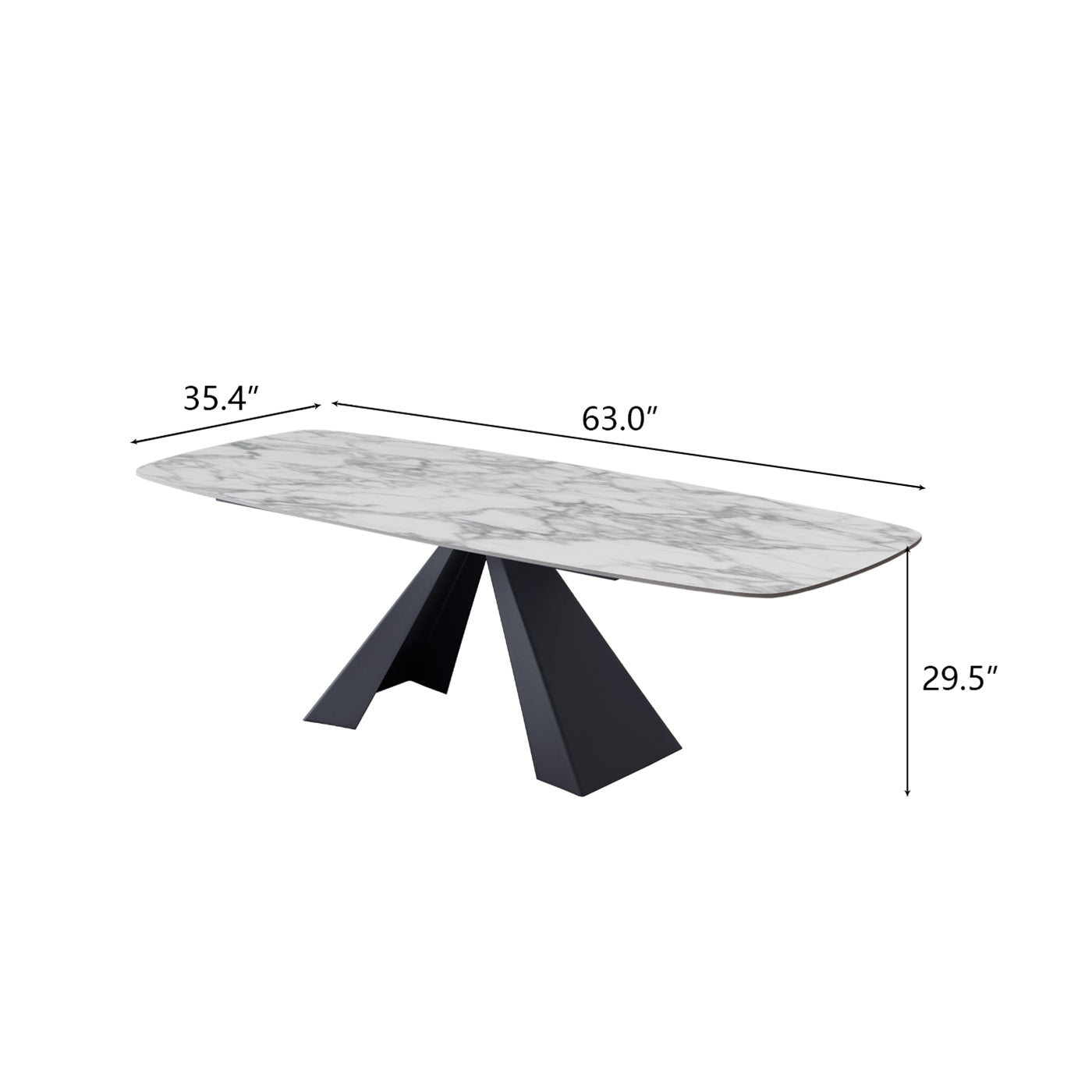 Modern White Pedestal Kitchen Table for 4-8 with Rectangular Sintered Stone Tabletop, Tower-Shaped Design, Carbon Steel Base