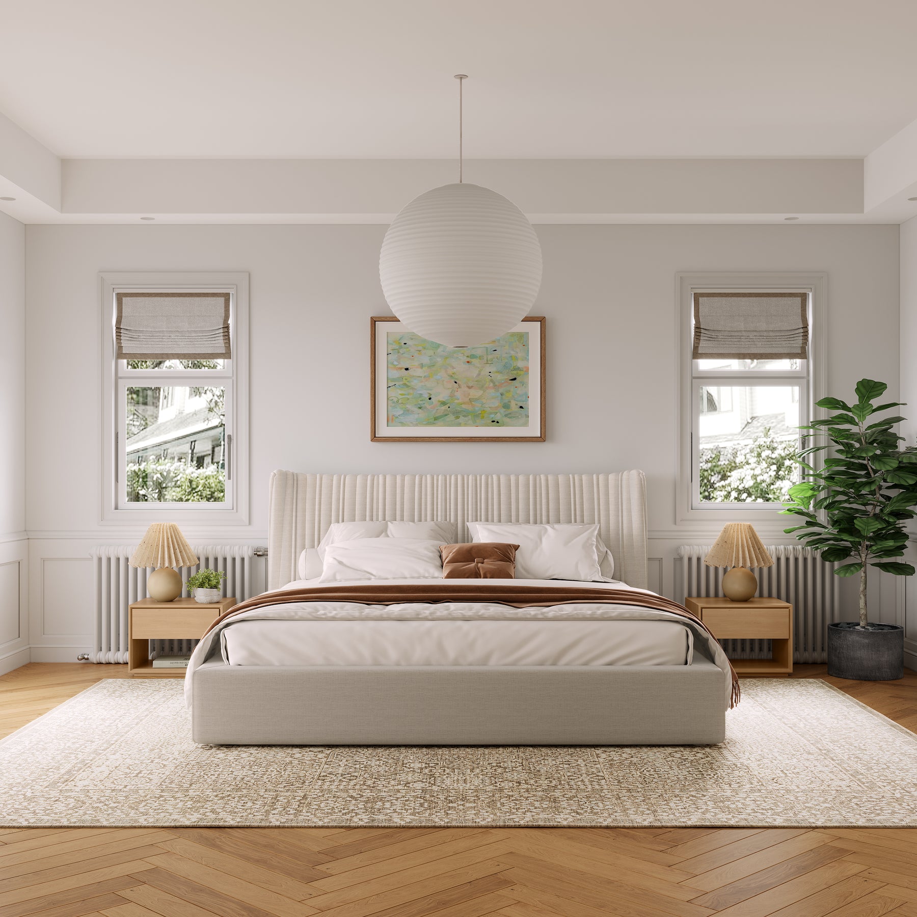 Modern White Fabric Rectangular Bedroom