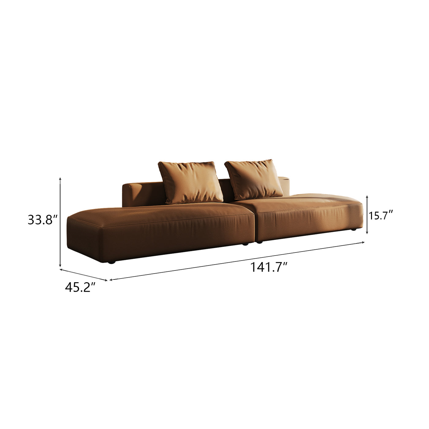 Modern Italian White Microfiber Leather Sectional Sofa, with 2 Throw Pillows