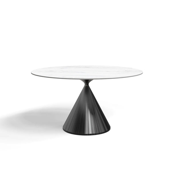 Modern White Round Dining Table for 4-6 with Sintered Stone Tabletop, Hourglass-shaped Design Gun Black Stainless Base