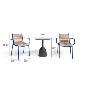 3 Pieces Rattan Blue Outdoor Chair Set with Table
