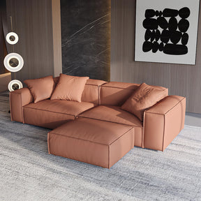 Modern Italian Orange Microfiber Leather Sectional Sofa, with Armrest, with Footstool