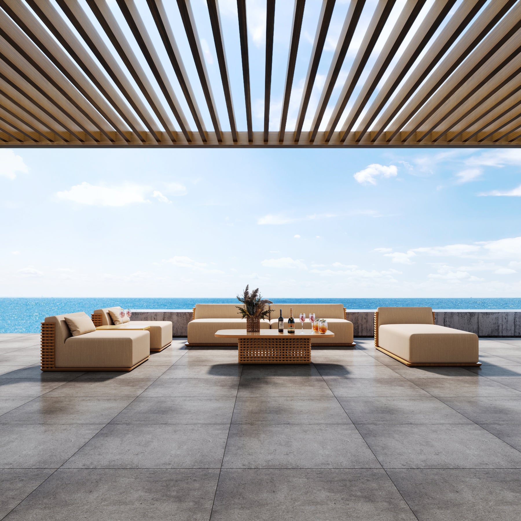 6 Pieces Outdoor Wood Sofas with Coffee Table