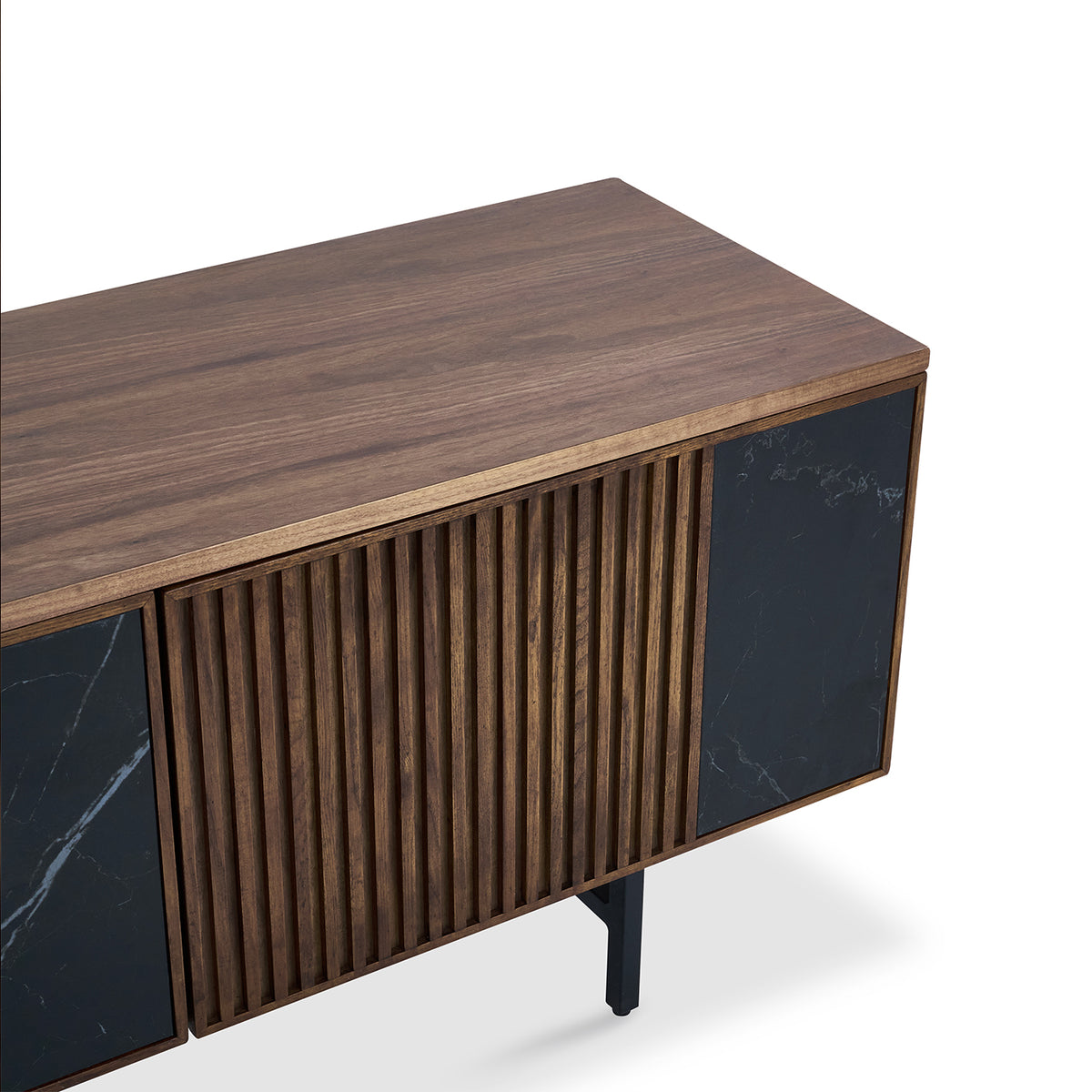 Light Wood Color Mid-Century Sintered Stone And Walnut TV Cabinets