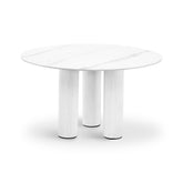 Modern White Round Pedestal Dining Table for 4-6 with Sintered Stone Tabletop, with 3 Solid Wood Table Legs