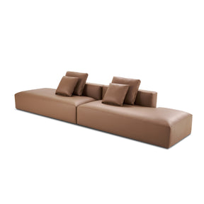Modern Italian Orange Microfiber Leather Sectional Sofa, with 2 Throw Pillows