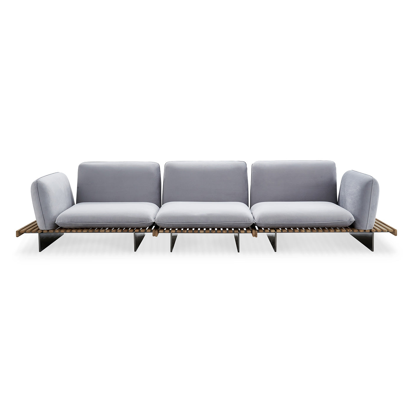 Modern Light Gray Linen Sofa, with Armrest, with Oak Frame, with Metal Base
