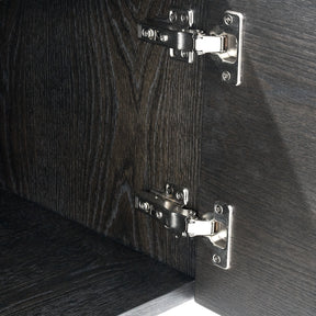 Modern Wood Walnut Veneer TV Stand, Minimalist Slatted Media Console with 4 Metal Legs, With 2 Tiers&2 Doors