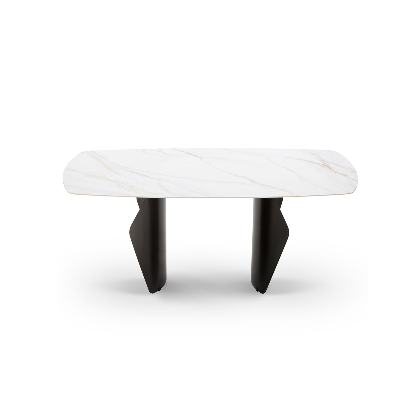 Modern Minimalist White Matt Rectangular Sintered Stone Dining Table For 4-6, With Black Stainless Steel Titanium Legs