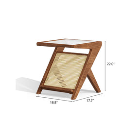 Modern Solid Wood Rattan Z-style Side Table