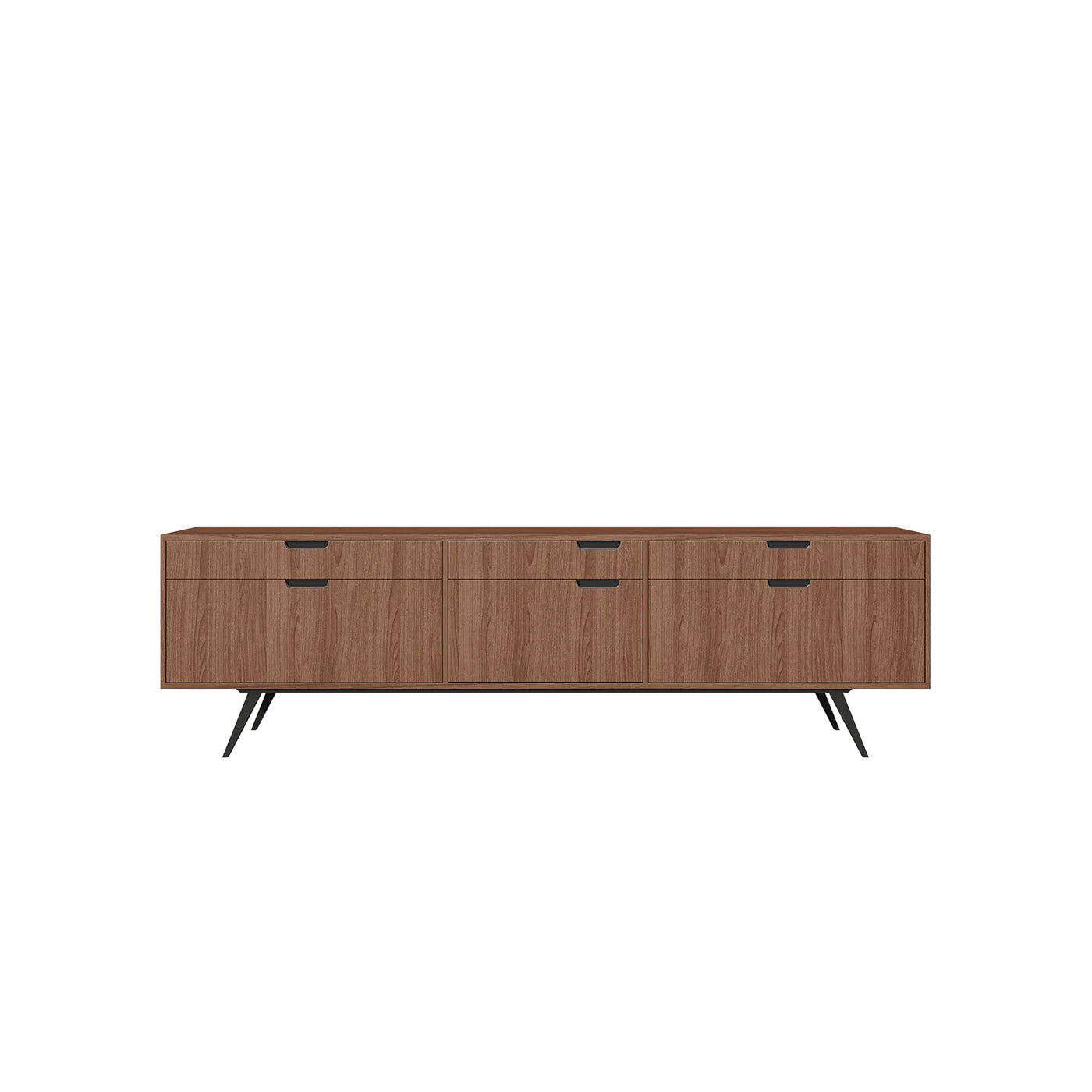 Walnut Wood TV Stand, Carbon Steel Frame, with 6 Drawers