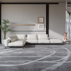 Modern Italian White Microfiber Leather Left Corner Sectional Sofa, with Armrest
