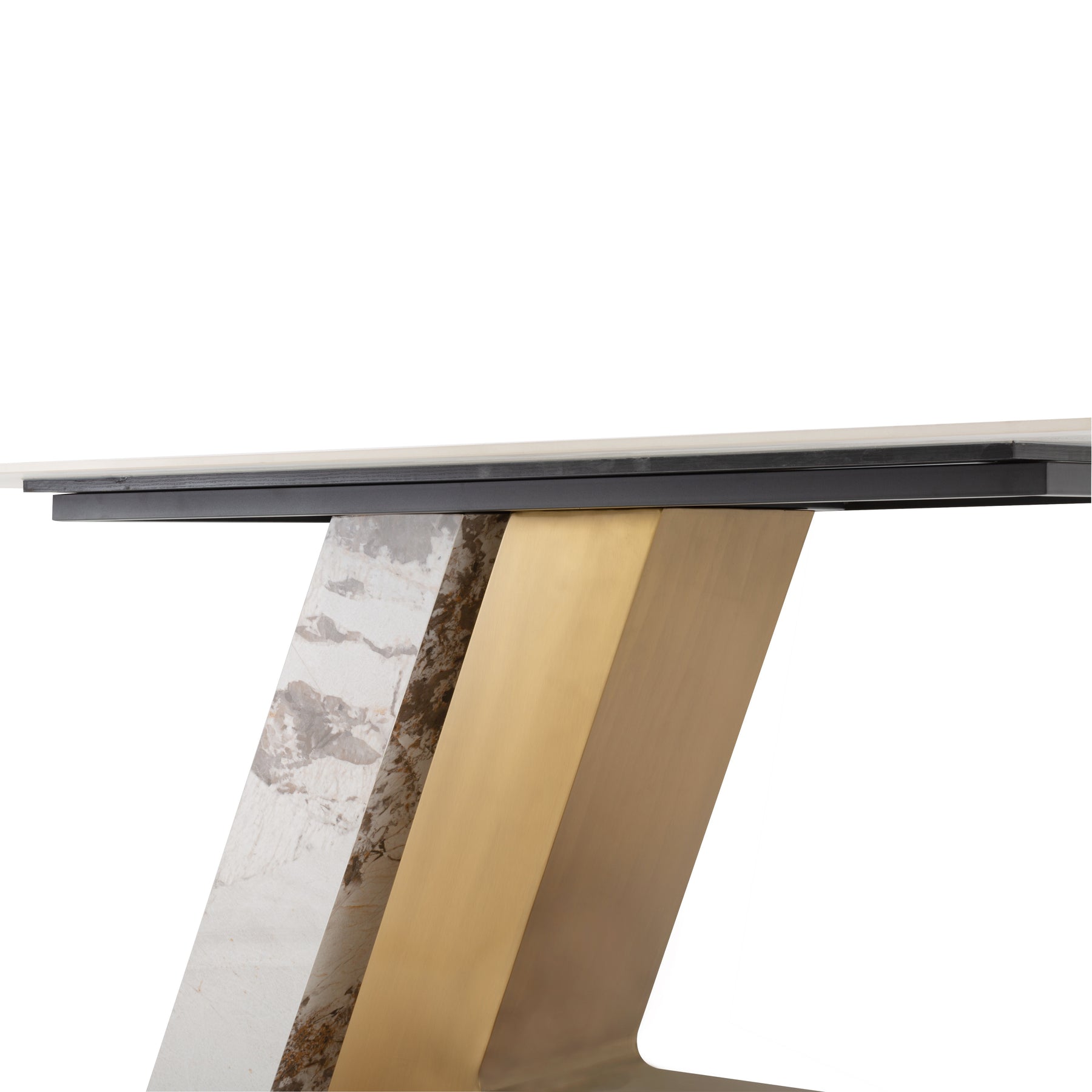 Modern and Luxury White Polished Sintered Stone Dining Table, with Rectangular Tabletop, Z-shaped Stainless Steel Base, White and Gold Leg, for 4-6