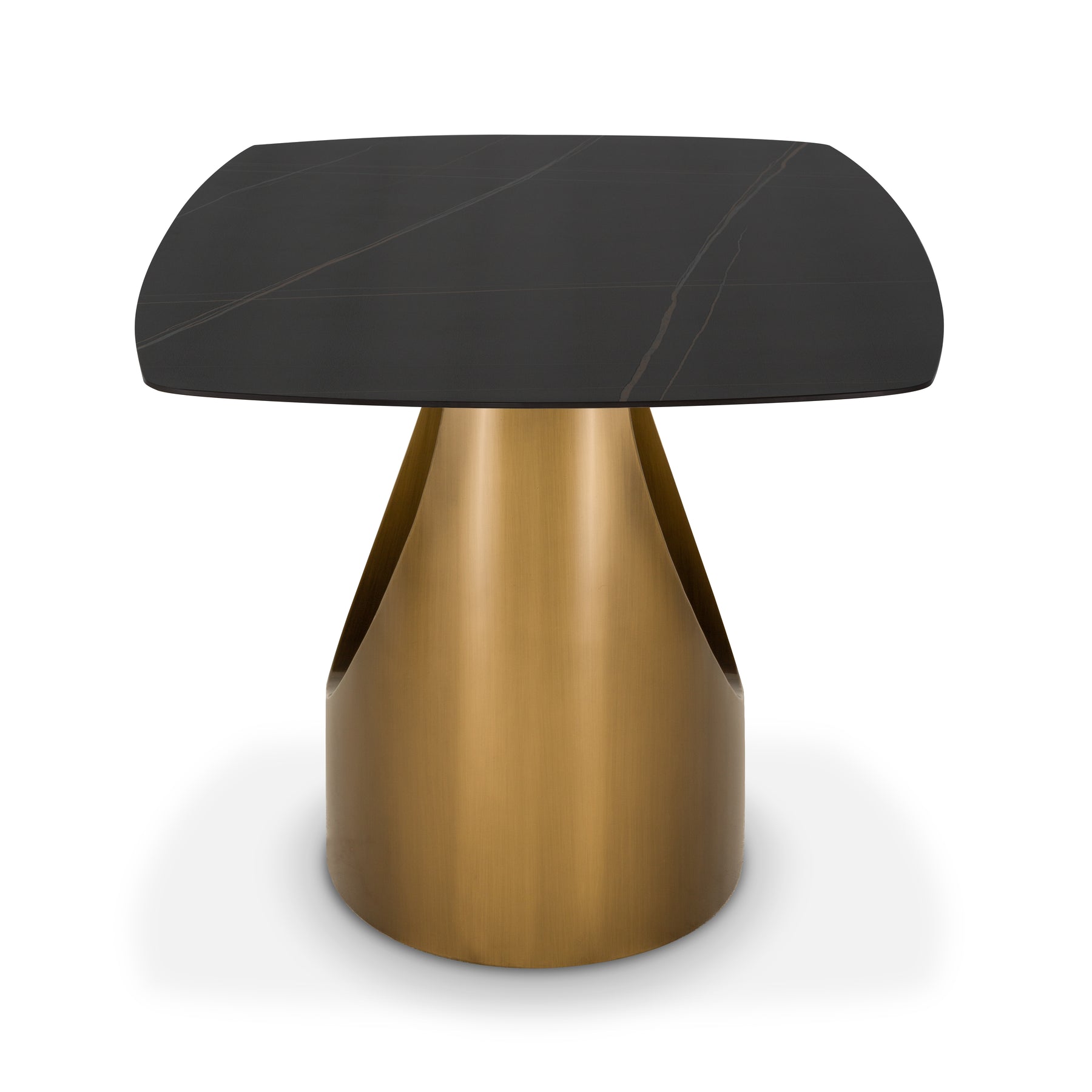 Modern Minimalist Black Dining Table for 4-8,  with Rectangular Sintered Stone Tabletop, Crescent Moon Shape, Titanium Base
