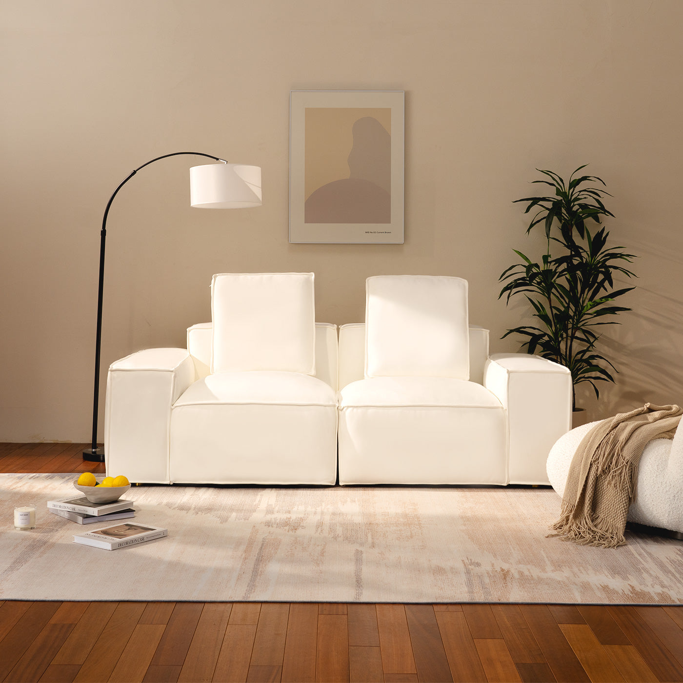 Modern Cloud White Technical Fabric Sofa, with Armrest, with Cushions