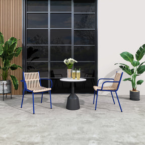 3 Pieces Rattan Blue Outdoor Chair Set with Table
