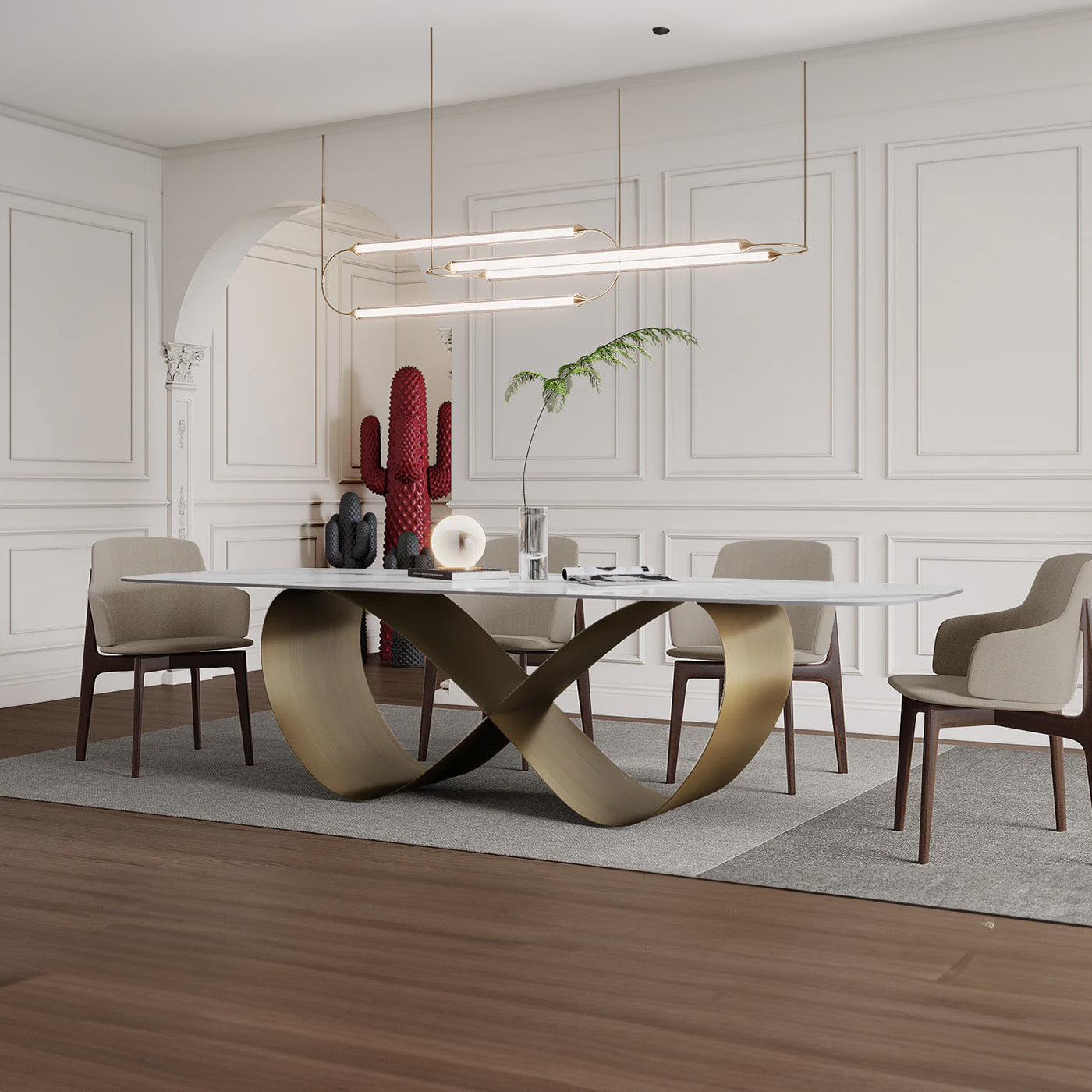 Modern White Dining Table for 4-8, with White Brilliant Tabletop, Butterfly Shape Carbon Steel Legs for Dining Room