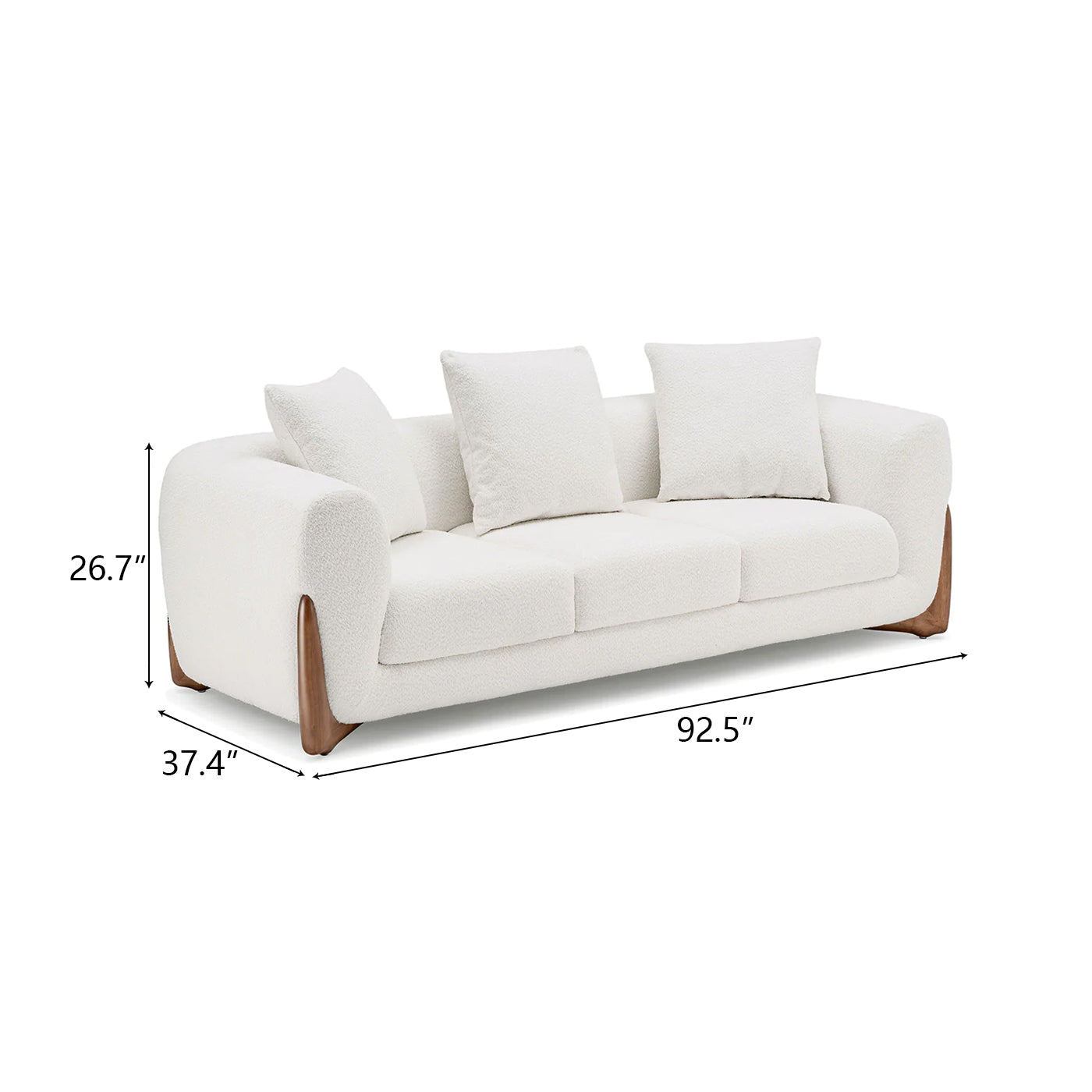 Modern Cloud White Lambswool Sofa, with Armrest, with Cushions, with Walnut Base