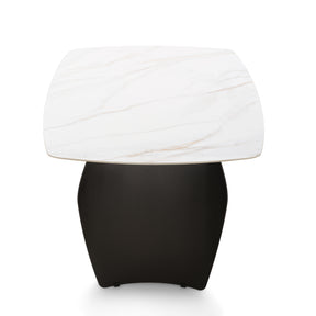 Modern Minimalist White Matt Rectangular Sintered Stone Dining Table For 4-6, With Black Stainless Steel Titanium Legs