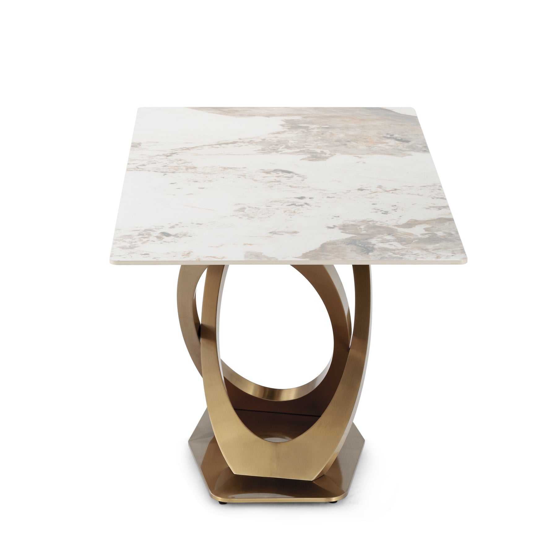 Modern Stone White Dining Table with Rectangular Marble Tabletop, Golden Stainless Steel Oval-Legged legs, Dining Room Table for 4-8