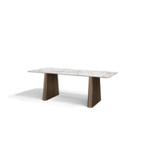 Modern Minimalist White Rectangular Sintered Stone Dining Table for 4-6, with Brozen Stainless Steel Titanium Base