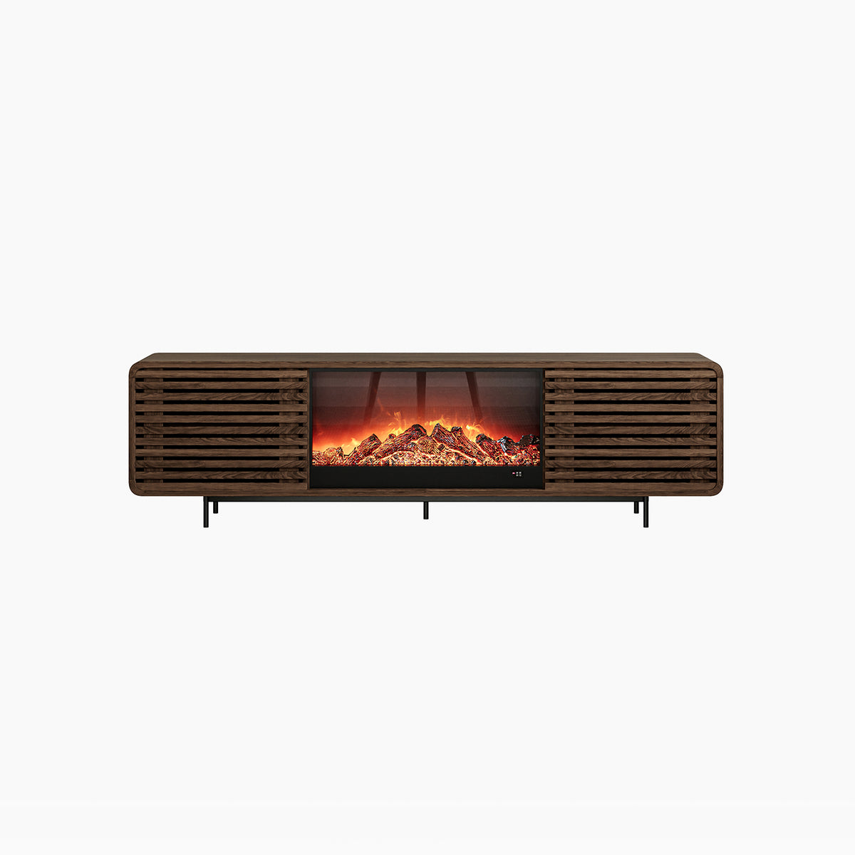 Mid-Century Ash Wood Electric Fireplace